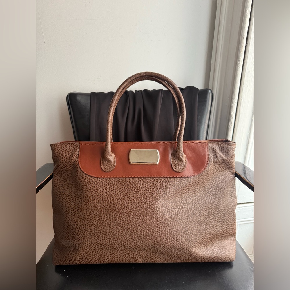 Paola Del Lungo Italian Brown Leather Tote Oversized Work Bag
